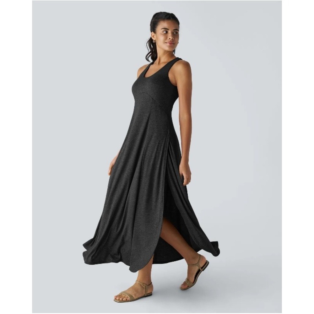 NWT Halara Women's Size Large Black U Neck Flowy Maxi Casual Tank Dress